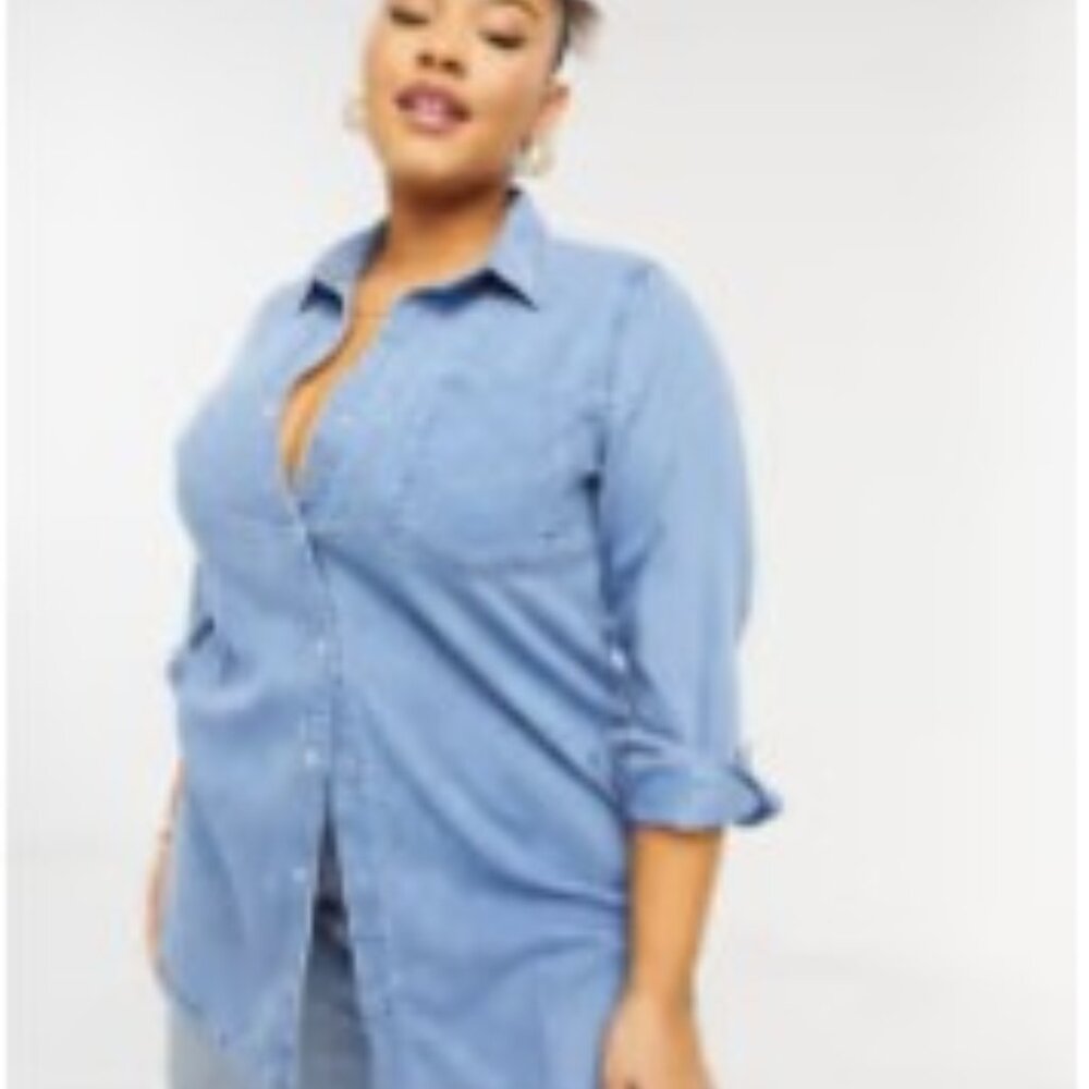 Yours Clothing Bleach Wash Denim Button Shirt – Size 12